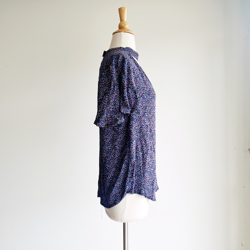 Anthropologie Navy Floral V-Neck Blouse with Choker - Picture 7 of 11
